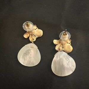 Elegant Gold Flower and White Pearl drop Earrings